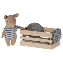 Baby Pig in Wooden Box - Blue Stripes