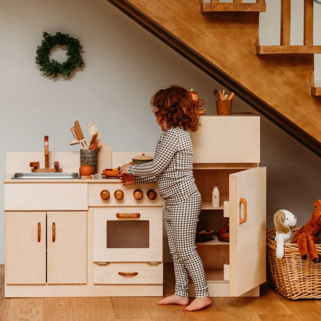 Classic Wooden Kitchen and Refrigerator Bundle
