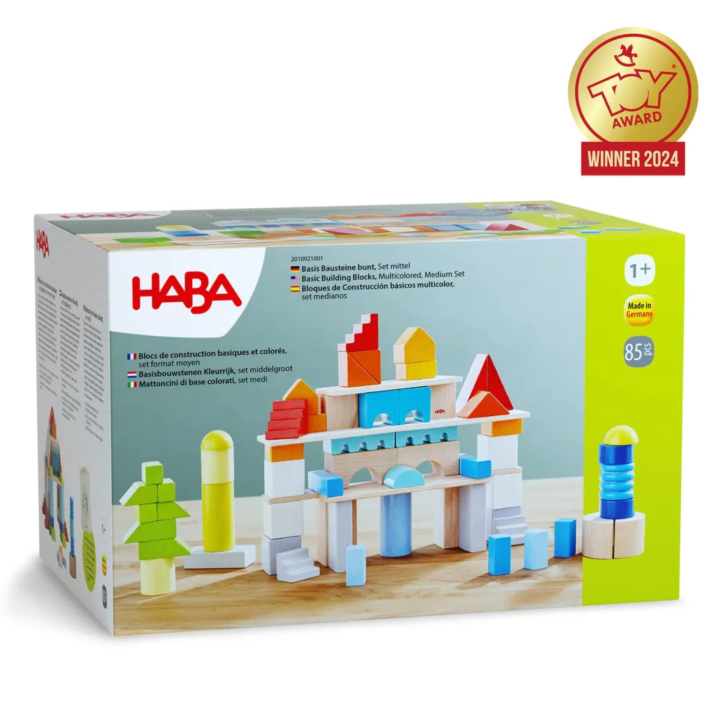 Colored Wooden Building Blocks - 85 Piece Set