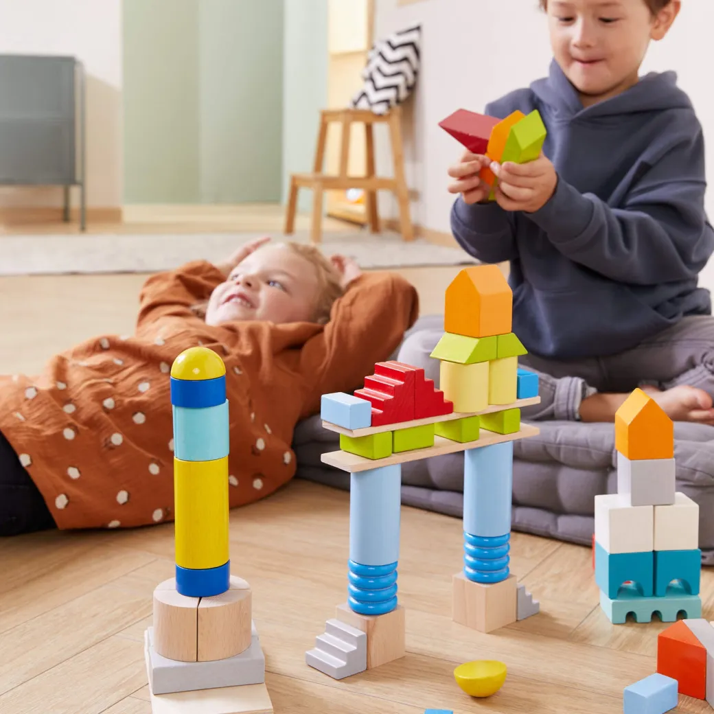 Colored Wooden Building Blocks - 85 Piece Set