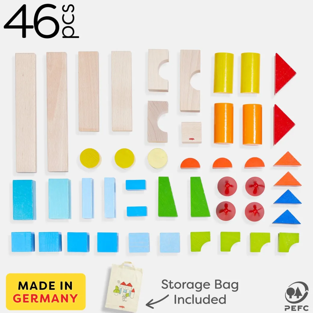 Colored Wooden Building Blocks - 46 Piece Set