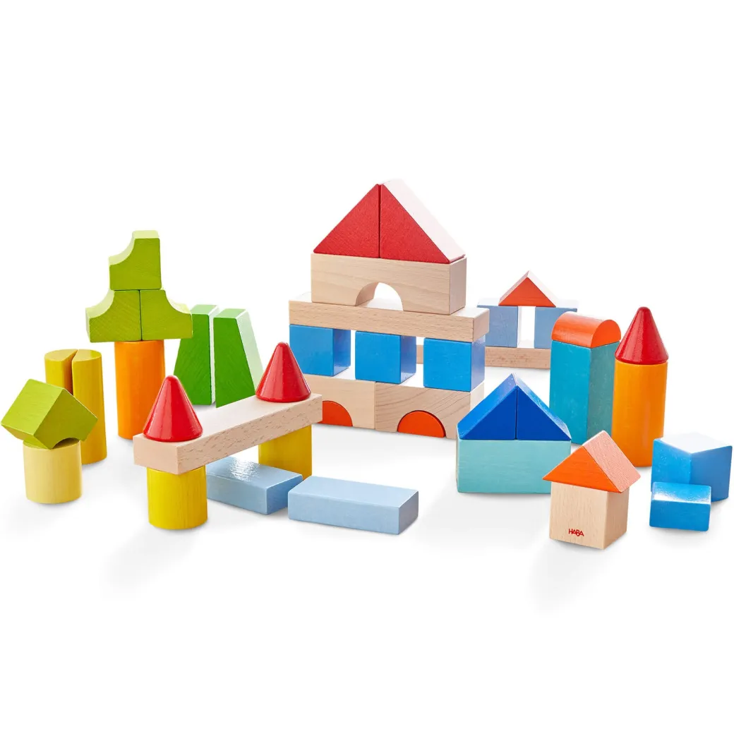 Colored Wooden Building Blocks - 46 Piece Set