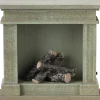 Dollhouse Vintage Dusty Green Fireplace