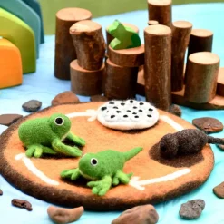 Felted Frog Life Stages Set with Life Cycle Playmat