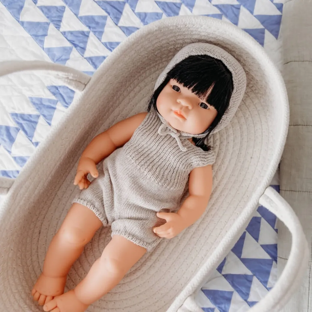 Knit Doll Outfit – 15" Romper & Bonnet