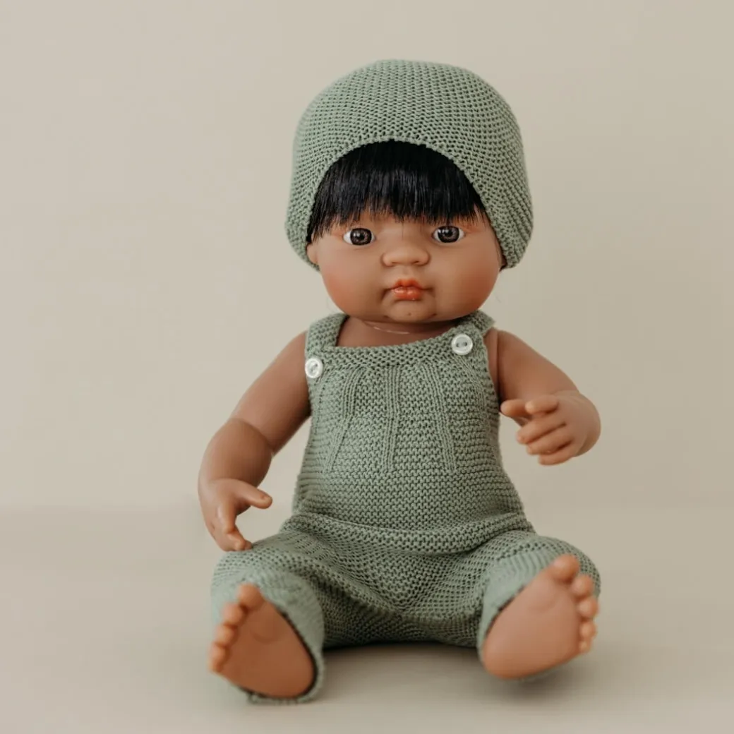 Knit Doll Overall & Beanie Hat Set - 15"