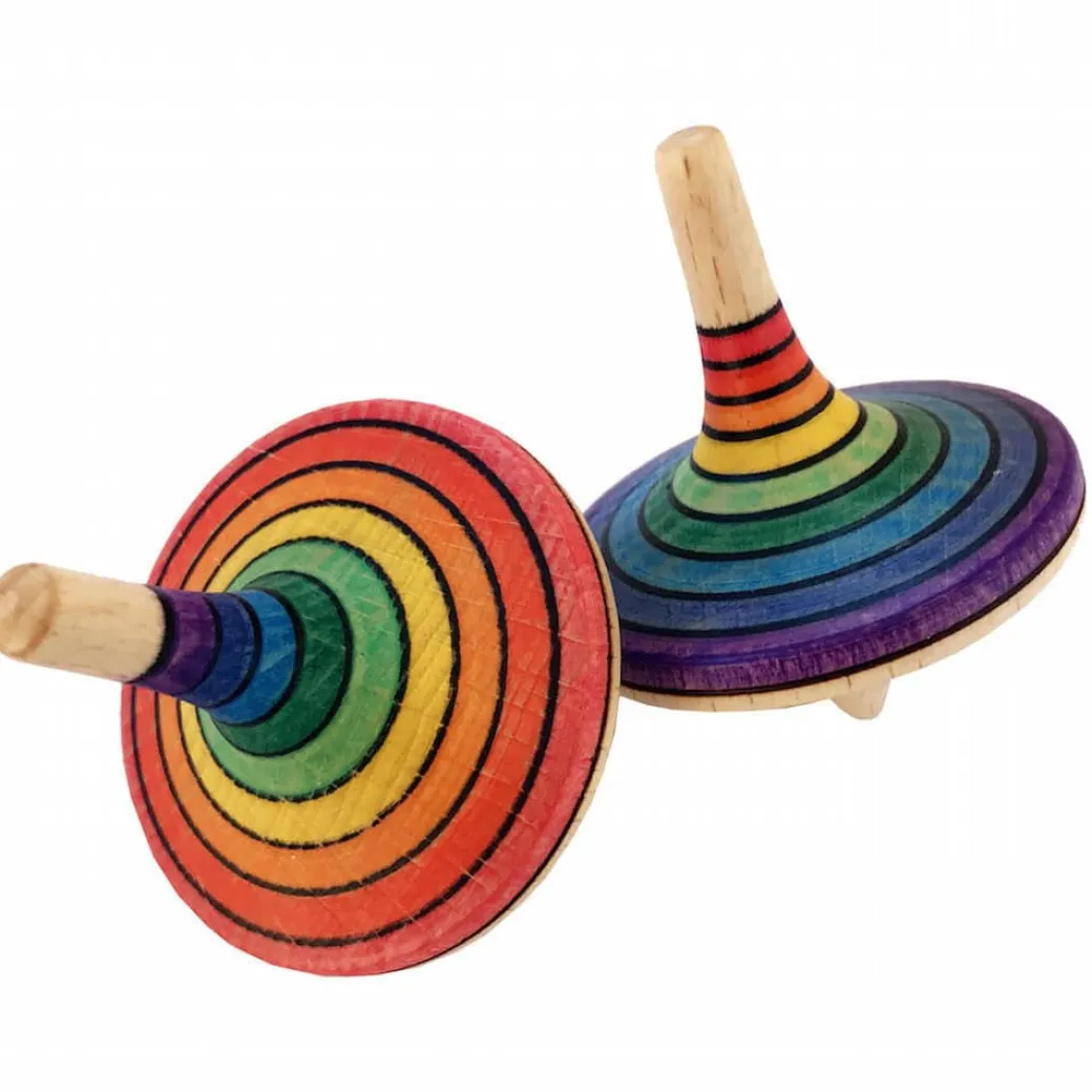 Large Wooden Rainbow Spinning Top
