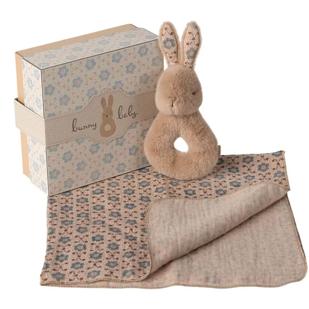 Rabbit Rattle Baby Gift Set - Cream Peach