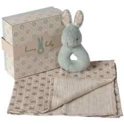 Rabbit Rattle Baby Gift Set - Mint