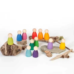 12 Rainbow Nins - Wooden Peg People