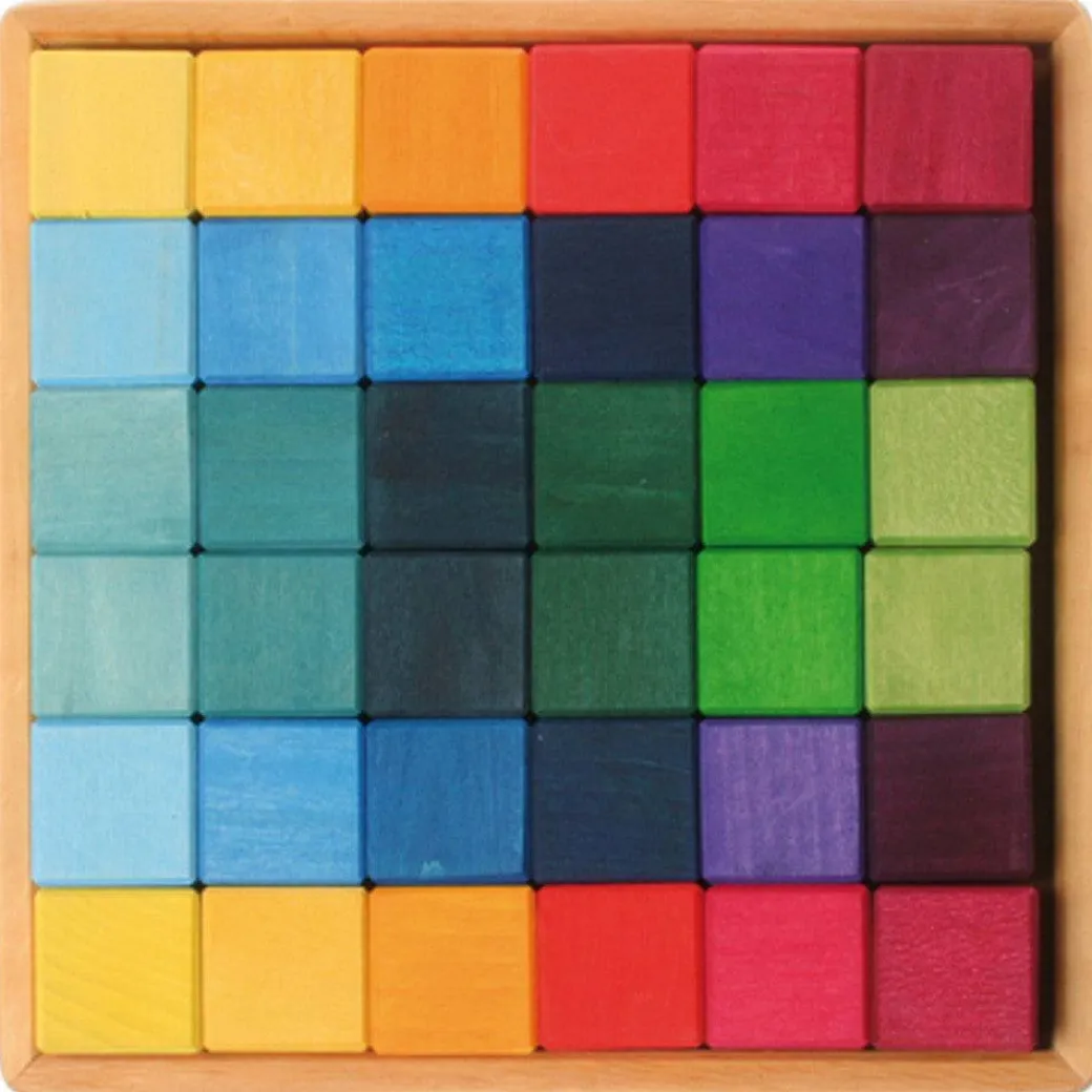 Rainbow Wooden Cubes - 36 Blocks with Tray