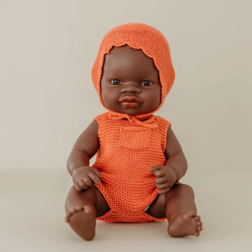 Red Knit Doll Romper and Bonnet Set - 12"