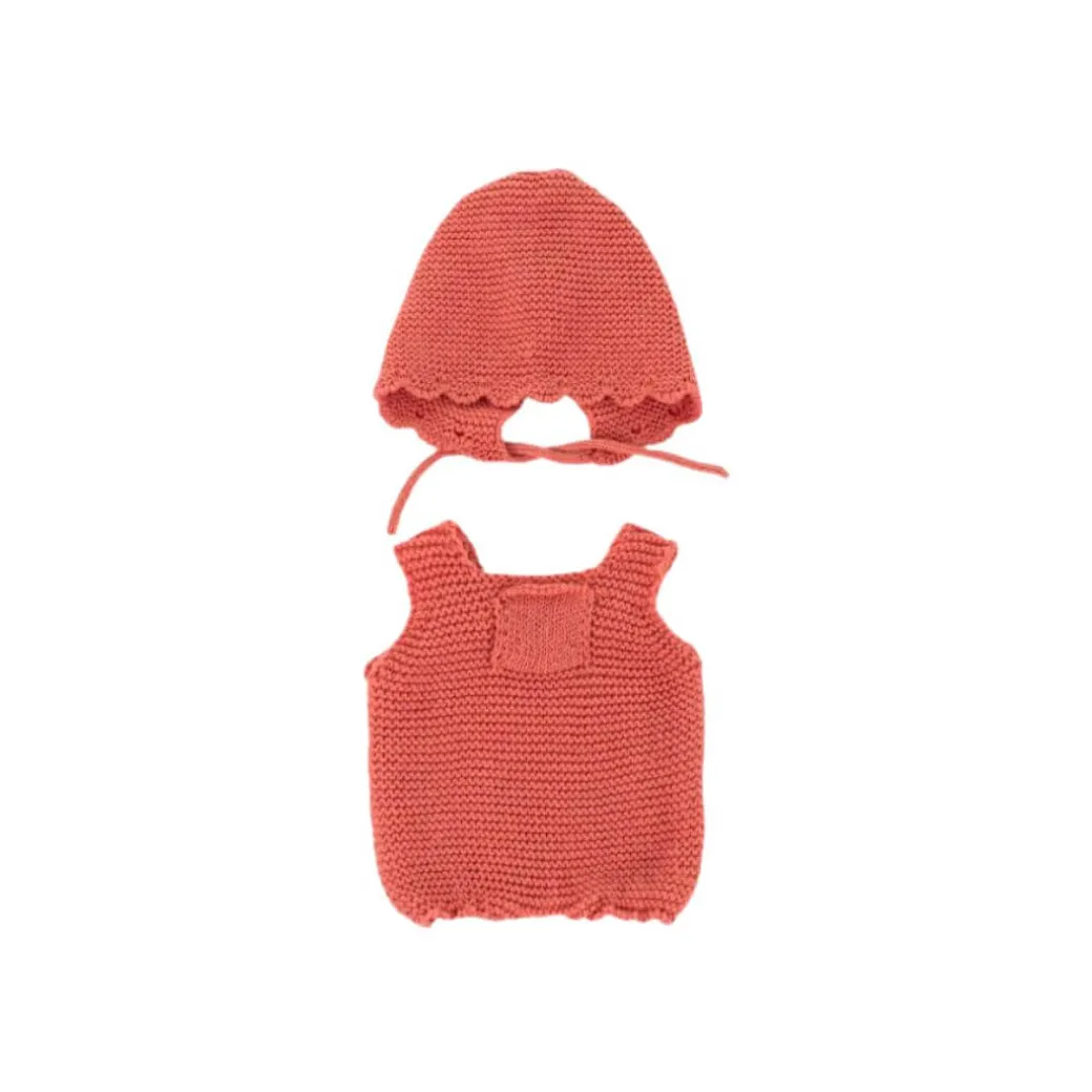 Red Knit Doll Romper and Bonnet Set - 12"