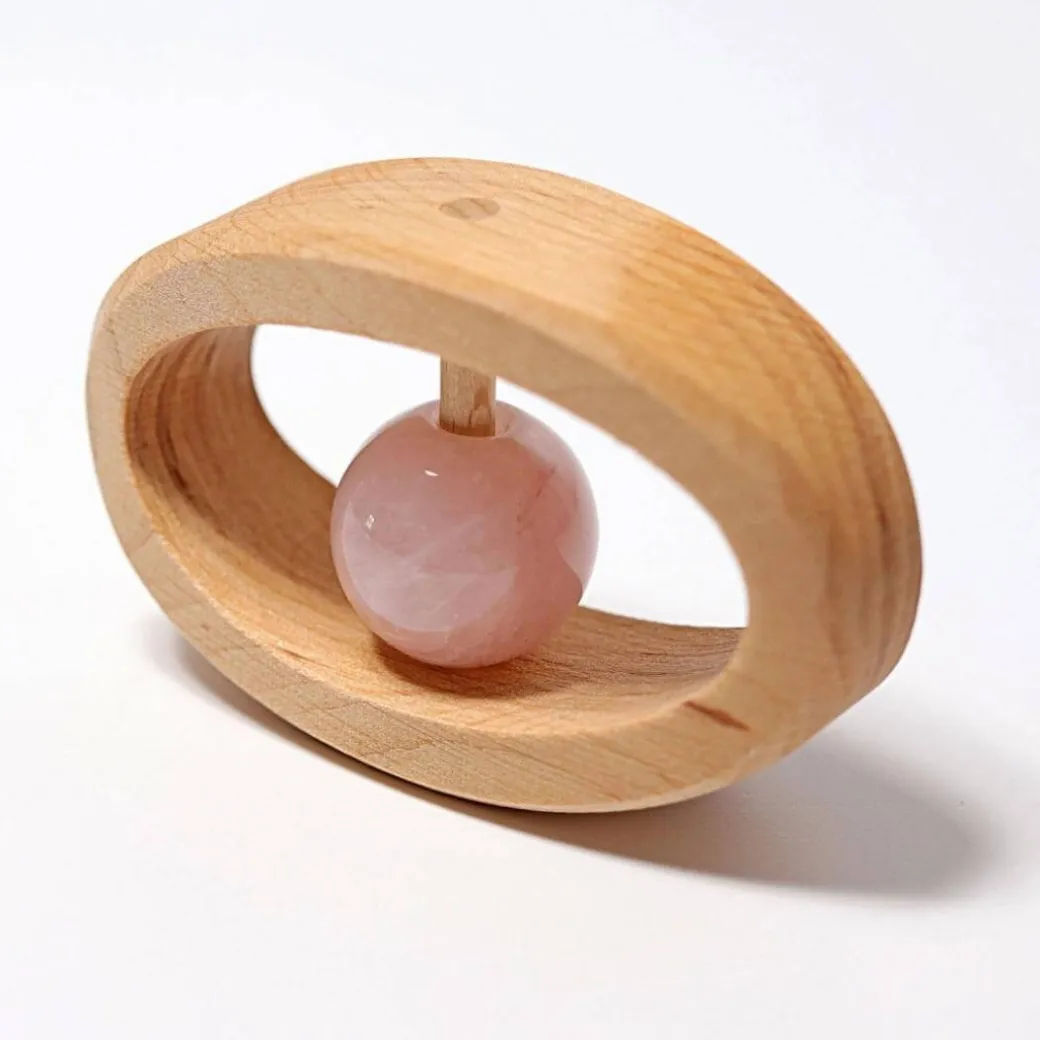 Rose Quartz Wooden Baby Rattle