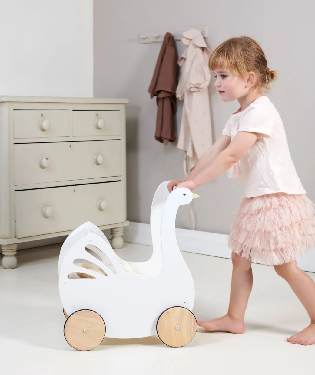 Sweet Wooden Swan Doll Stroller