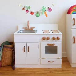 White Classic Wooden Kitchen and Refrigerator Bundle
