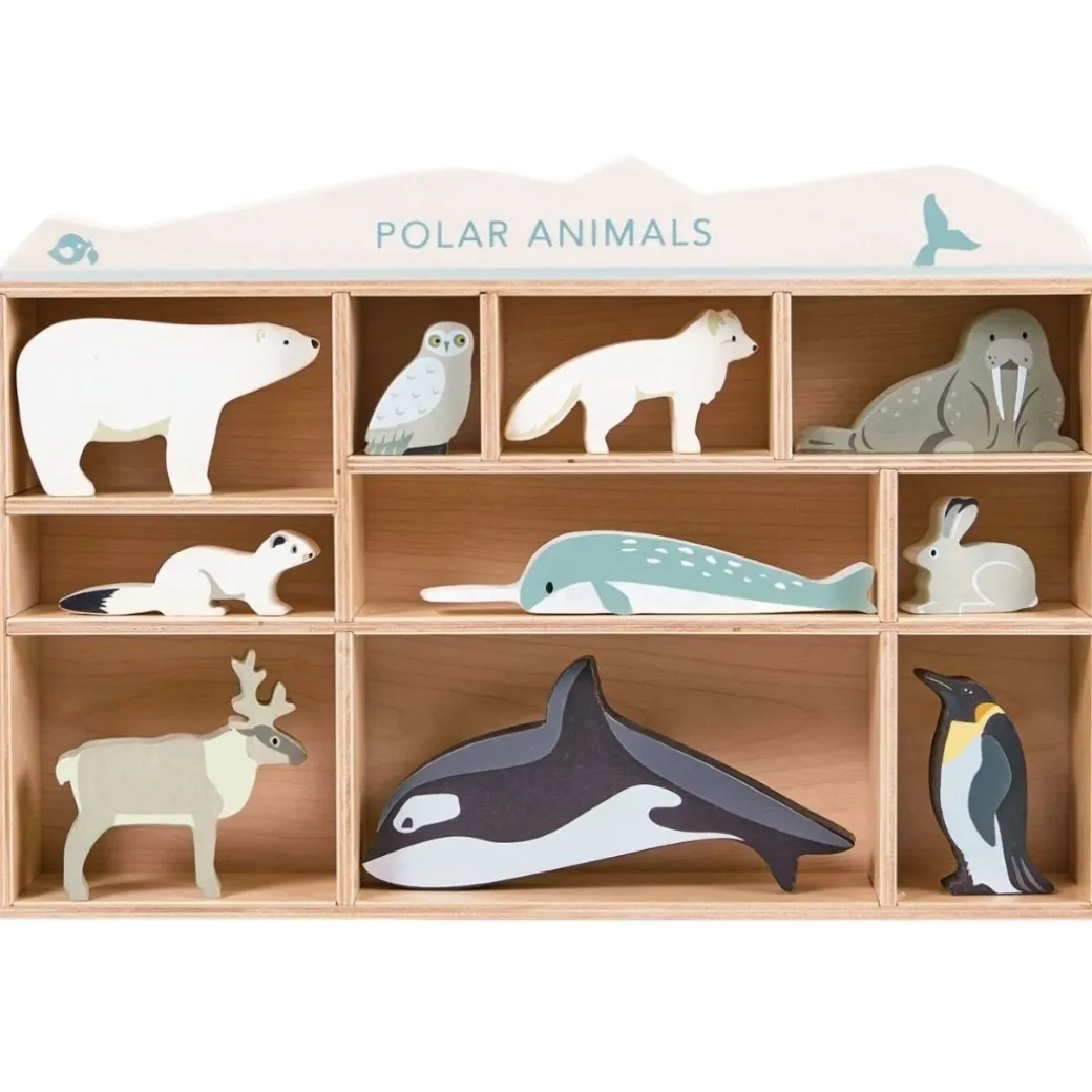 Wooden Polar Animal Figures and Display Case