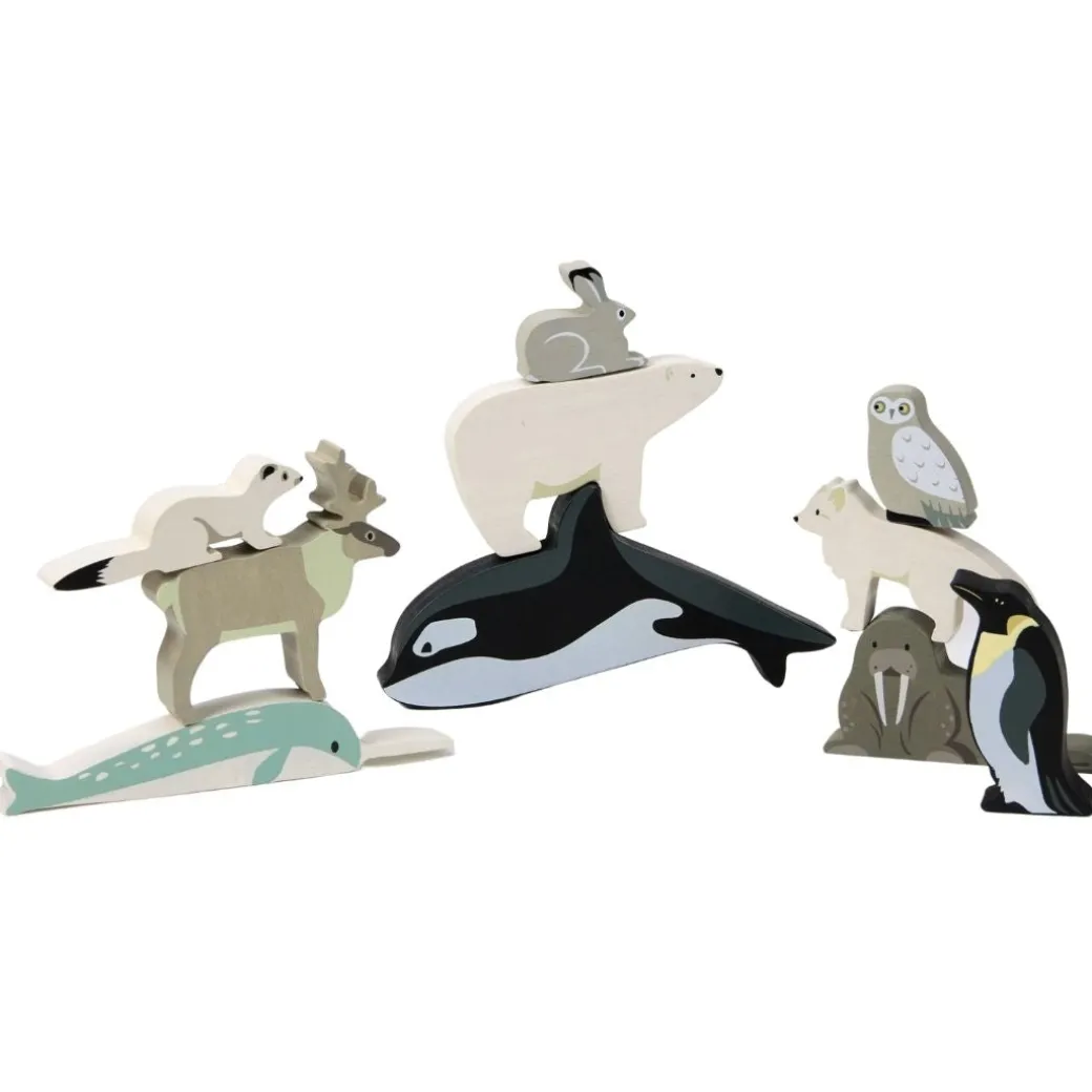 Wooden Polar Animal Figures and Display Case